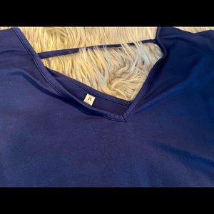 Navy blue long dress with pockets and side cut